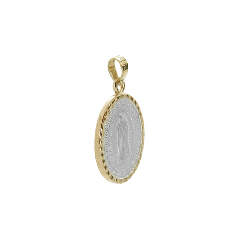 Medalla Virgen de Guadalupe ovalada en plata con bisel de oro 14K